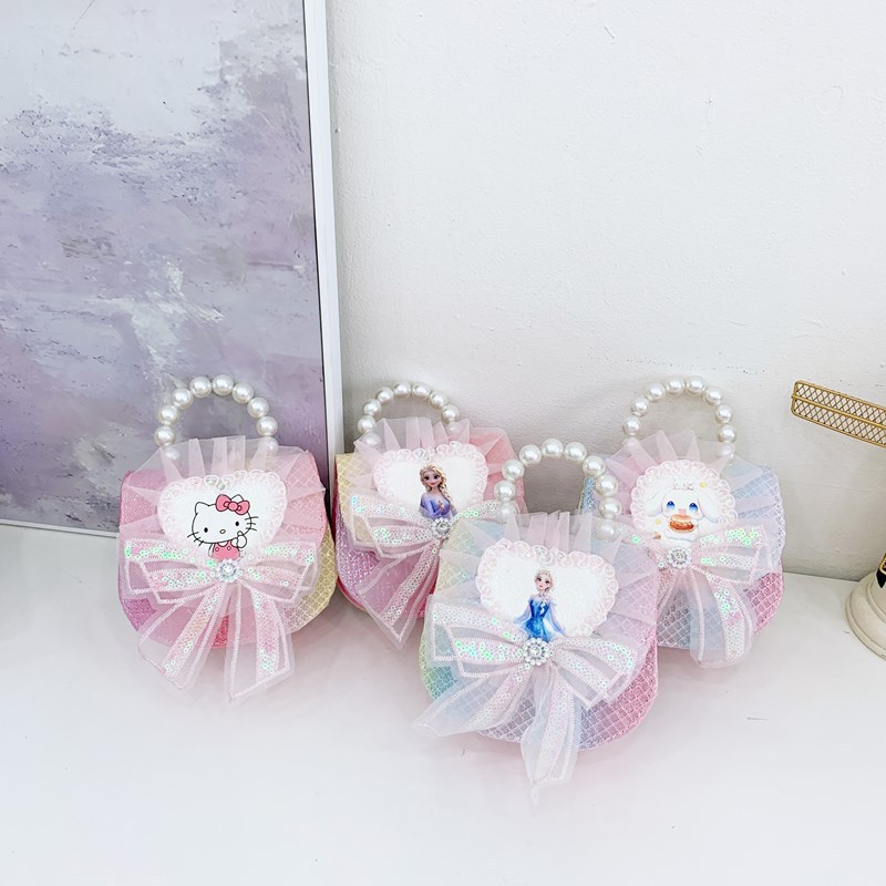 Nuevo comercio exterior de encaje flor de hombro para niñas bolsos de moda perlas arco bolsos de niños bolsos de cambio de dibujos animados
