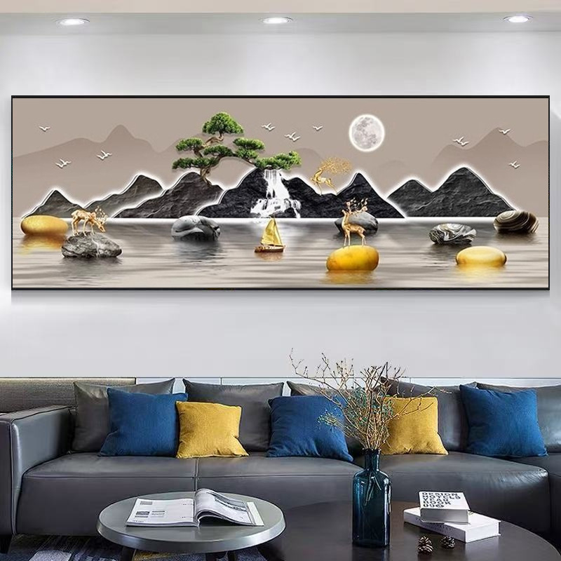 办公室横板壁画背有靠山挂画现代客厅沙发装饰画新中式茶室山水画|undefined