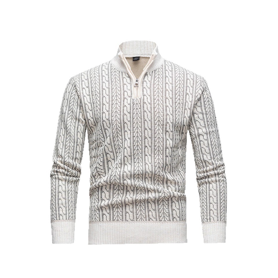 Comercio exterior otoño y invierno nuevo hombre europeo y americano camiseta de punto de manga larga torsión de medio cuello con cremallera suéter de hombre camiseta de base