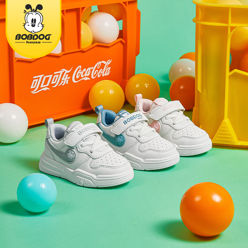 Bobdog children's shoes children skate shoes men and women White shoes Velcro gym shoes 2023 new pattern Four seasons shoes