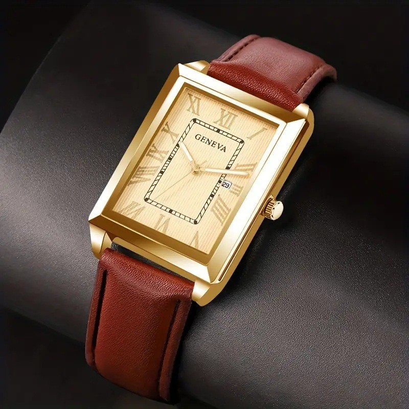 Fashionable and Trendy Square Leather Strap Watch for Men and Women, Hot-Selling Casual Quartz Watch, New Model in Stock