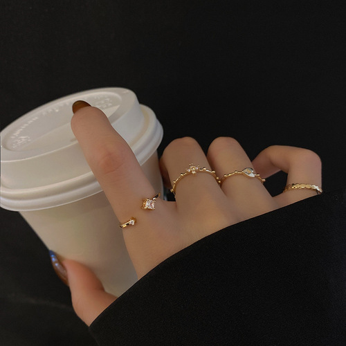Ins trendy Internet celebrity same style set of four-piece ring women's zircon fashion simple personality temperament index finger ring wholesale