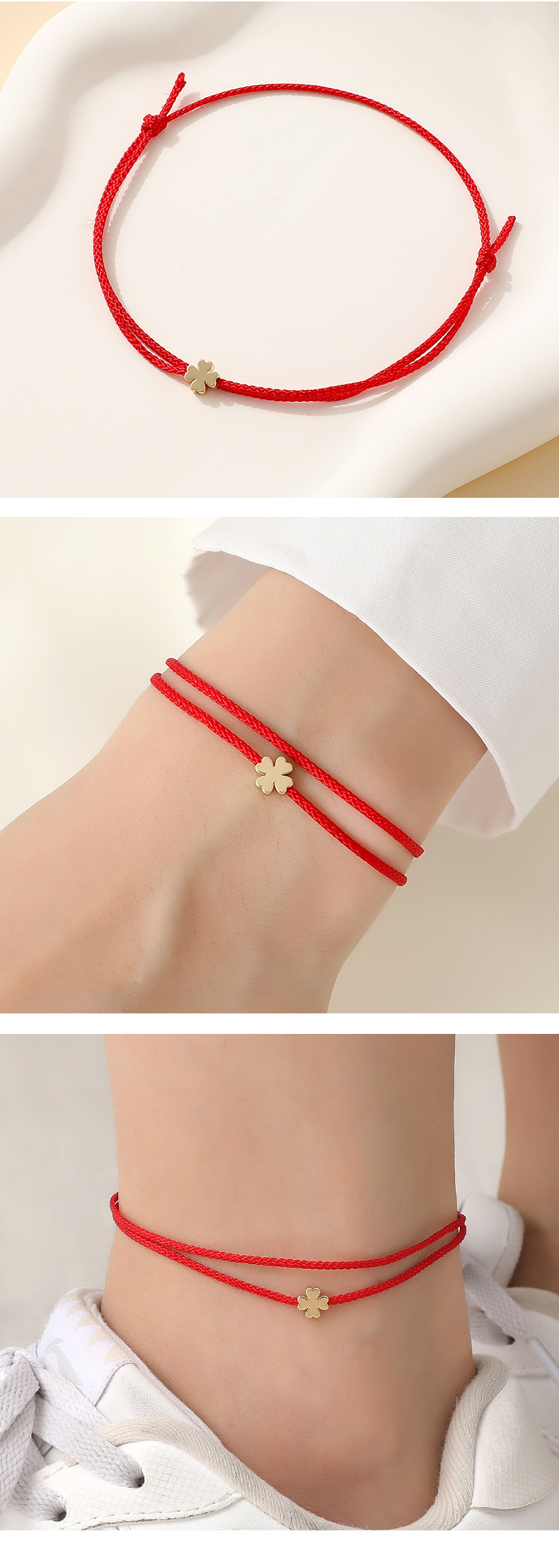 Holiday, Daily Occasion Alloy, rope, Copper Material Four Leaf Clover, Heart Shape Pattern Casual Simple Style Four Leaf Clover Heart Shape Alloy Rope Copper Braid Unisex Bracelets Anklet