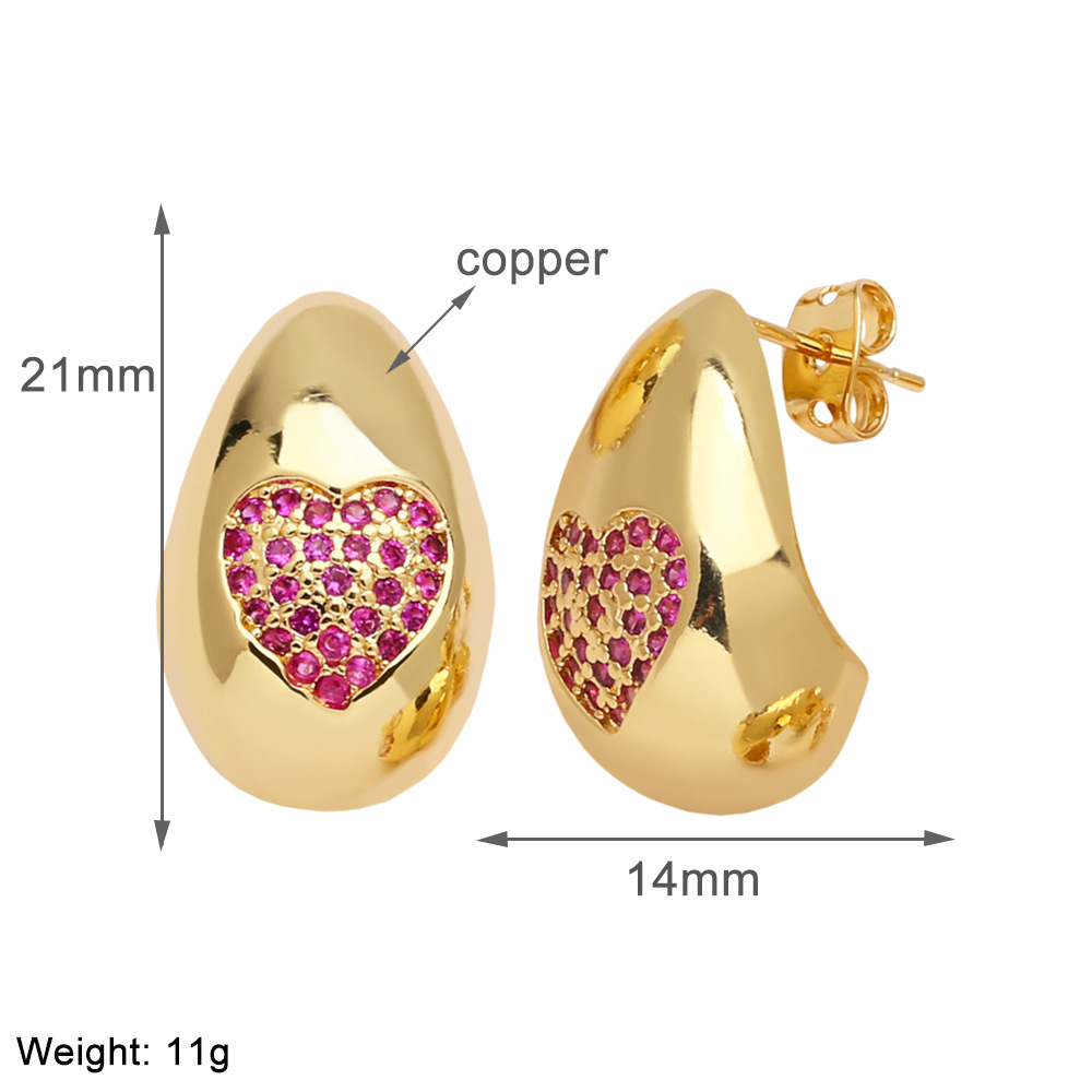 1 Pair Simple Style Water Droplets Plating Copper Zircon 18K Gold Plated Ear Studs display picture 5