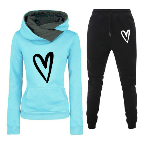 New Spring Autumn Winter Casual Sports Set Heart Letter Print Women's Same Style Hooded Sweatshirt Set Trendy