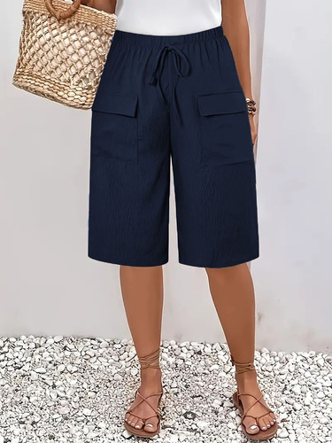 Plus-size 2025 European and American cross-border new Amazon Wish women's pocket casual cropped shorts for women