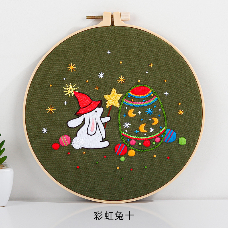 Original nuevo hecho a mano DIY Kit de bordado material paquete Arco Iris conejo Pascua huevo costura traje