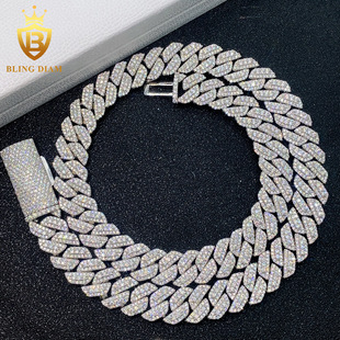 Europe and the United States cross-border hot new 13mmS925 silver inlaid three-row moissanite Cuban chain necklace bracelet wholesale
