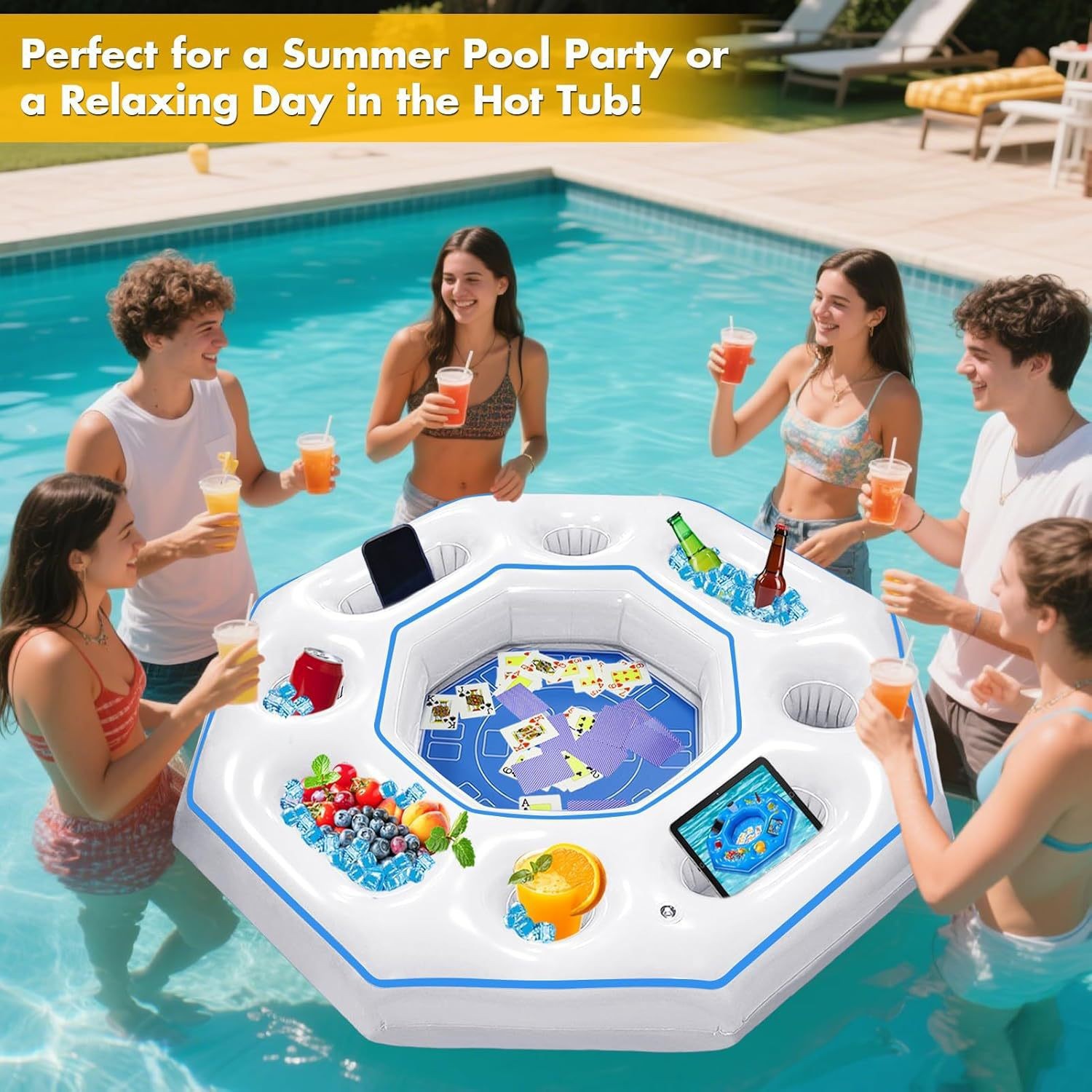 New PVC Inflatable Poker Table, Board Game Table, Pool Game Table, Party Game Inflatable Raft With Ice Bar_voghion.com