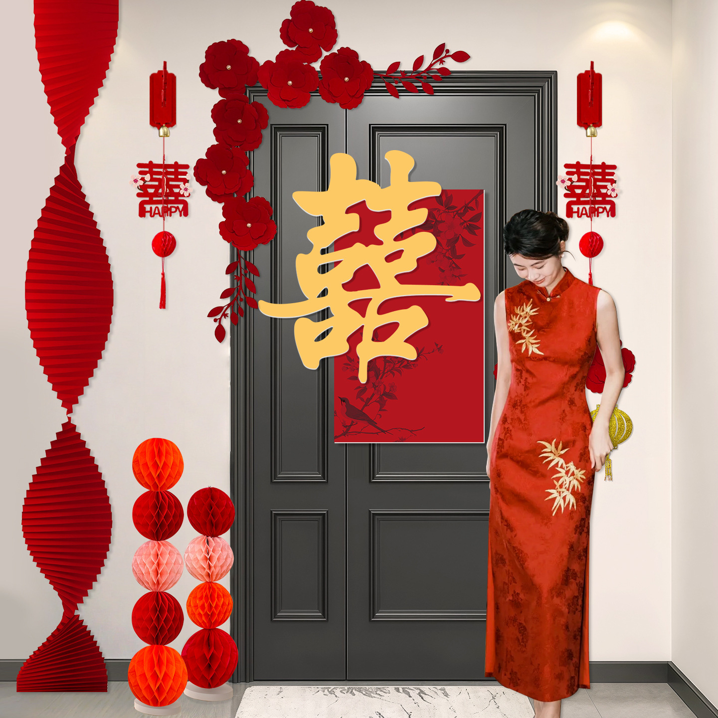 喜字贴门喜大喜字立体结婚床头卧室房门喜字贴新房门贴布置装饰