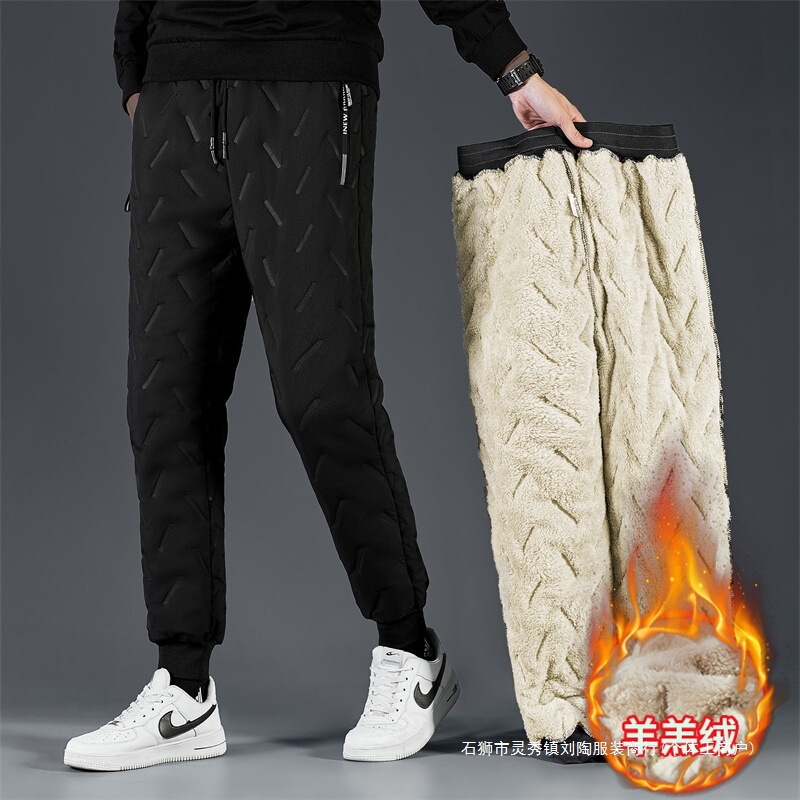 Men's Fleece-Lined Thick Cotton Pants for Autumn and Winter, Warm Sports Joggers, Loose Fit, Large Size, Lamb Fleece Jogger Pants Men's Fleece-Lined Thick Cotton Pants for Autumn and Winter, Warm Sports Joggers, Loose Fit, Large Size, Lamb Fleece Jogger Pants