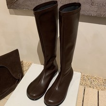 牛皮版~内增高4cm不过膝长靴女弹力瘦瘦靴复古真皮高筒靴子骑士靴