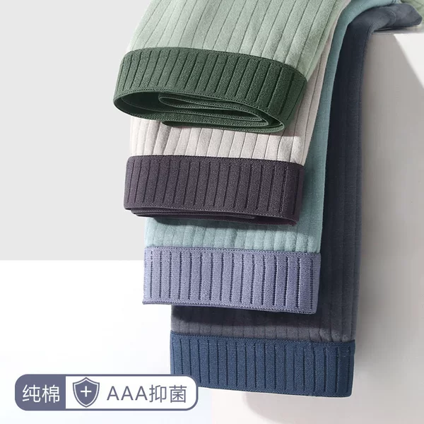 Men's Underwear Pure Cotton Ribbed Striped Graphene Shorts Solid Color Mid-Waist Men's Boxer Briefs Breathable Antibacterial