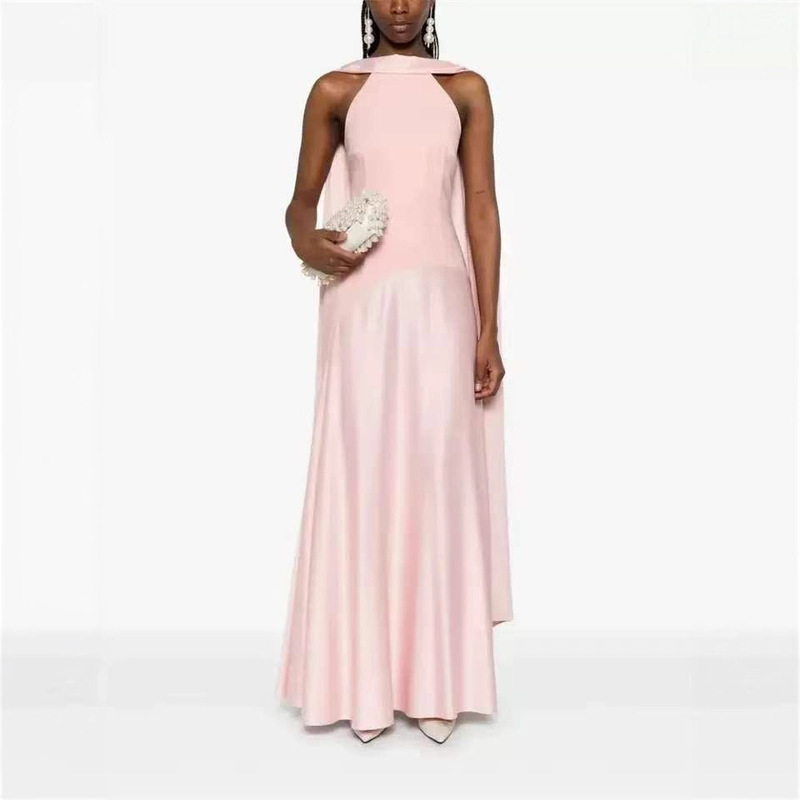 Aliexpress Pink Halterneck Evening Dress New Birthday Party Fashion Dress French Shawl High-End Dress