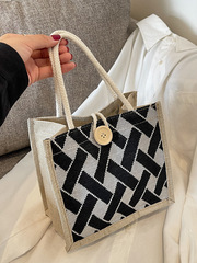 Vintage-style 2023 New Arrival Women's Jute Small Bag: Fashionable Cotton-Linen Canvas Tote, Perfect for Students & Outings—Also Ideal for Carrying Lunch Boxes