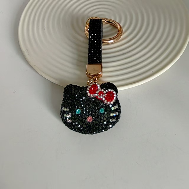 创意小猫满钻钥匙扣卡通玩偶公仔水晶珍珠链汽车挂件钥匙链韩版新|undefined