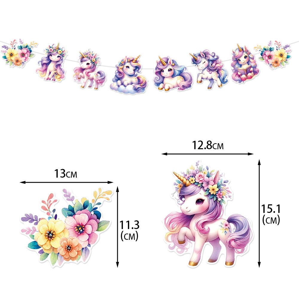 Nuevo tema de unicornio decoración de cumpleaños bandera de tirón bandera de fondo flor de tirón decoración de fiesta de cumpleaños suministros de diseño