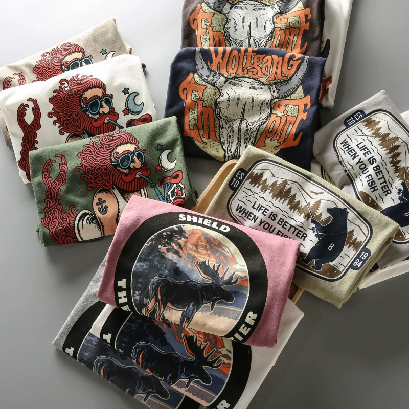 Настоятельно рекомендуется продавцом магазина! Ретро-принт в стиле амекадж, 100% хлопок, промытый и начёсаный, мужская футболка с круглым вырезом и коротким рукавом, модная.