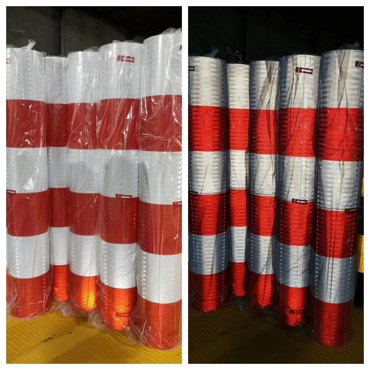 现货黄/黑 红/白双色斜纹直纹反光膜 警示柱电线杆反光膜 反光贴