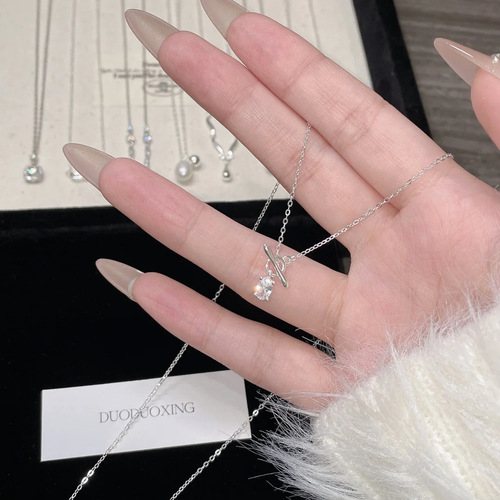 S925 Pure Silver Pearl Necklace for Women, Unique Design, Light Luxury, High-End Feel, Non-Fading, Simple Clavicle Chain Accessory, Wholesale