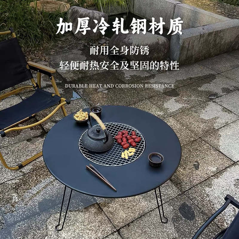 Estufa té cocinar al aire libre barbacoa estufa de carbón plegable con hornear brasero té olla caliente calefacción interior pequeña mesa redonda