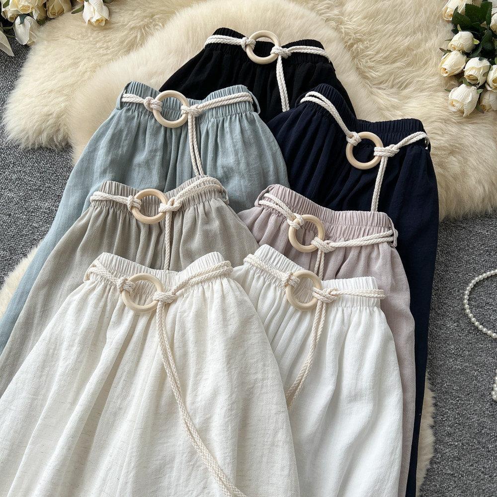 Women's High-Waisted Wide-Leg Trousers Tie Waist Retro Commuter Style Flowy Drapery Relaxed Fit Casual Pants_ecoleips.com