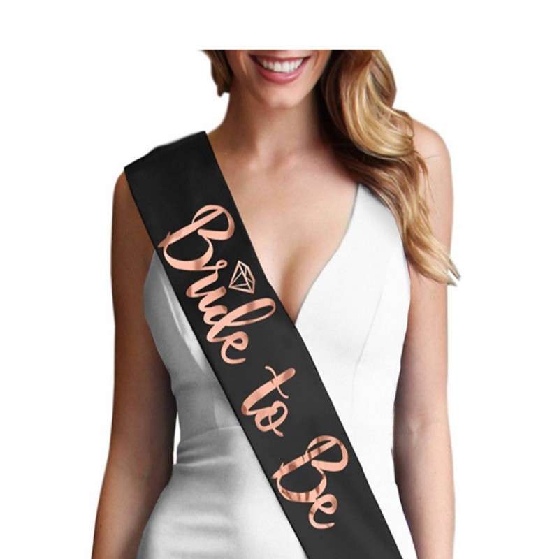 bridetobe钻石款肩带 普通布烫金 黑布玫瑰金色 02