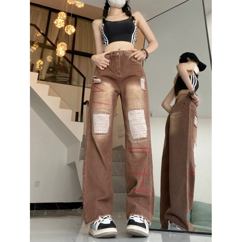 Реже цена!!! Американский минималистский прямой патч джинсы женские джинсы