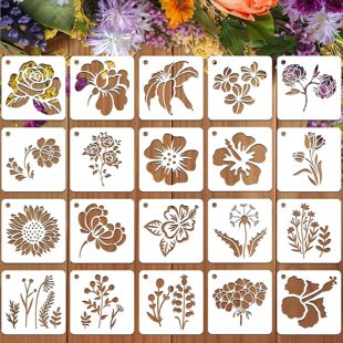 Cross-Border Amazon's New 20-Piece Flower Painting Template Handbook Art Theme Flower Spray Painting Rubbing Version