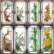 青飞3D立体精准印布梅兰竹菊竖版十字绣四君子四联画新款十字绣