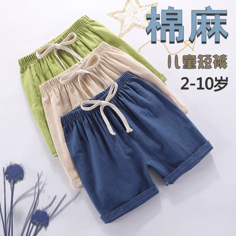 Children's Thin Cotton-Linen Shorts, Boys Beach Trousers, Lightweight Summer (100–150 cm)