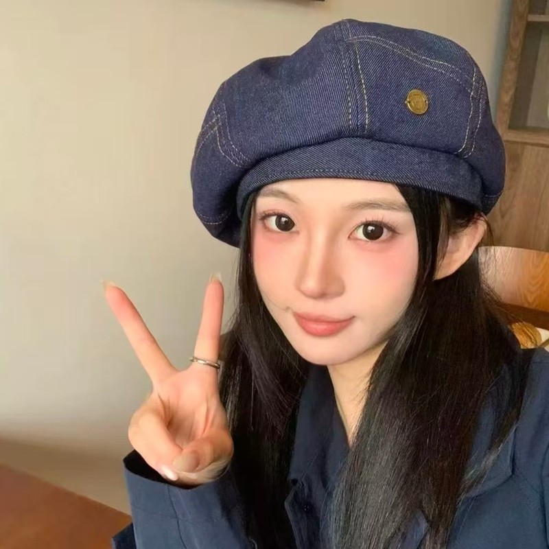 韩版时尚金属标牛仔贝雷帽子女春夏复古画家南瓜帽显脸小八角帽子|undefined