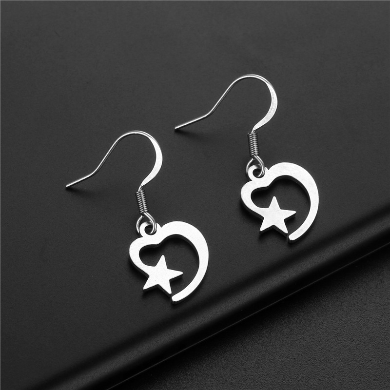 Cross-border New Arrival Earrings Simple Personality Star And Moon Earrings Ear Hook Stainless Steel Korean Style Fashion Short Earrings display picture 3