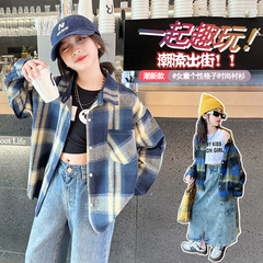 女の子用チェック柄シャツ 秋2025新作 子供用おしゃれ韓国風トップス 襟付き中高生カジュアルシャツ トレンド