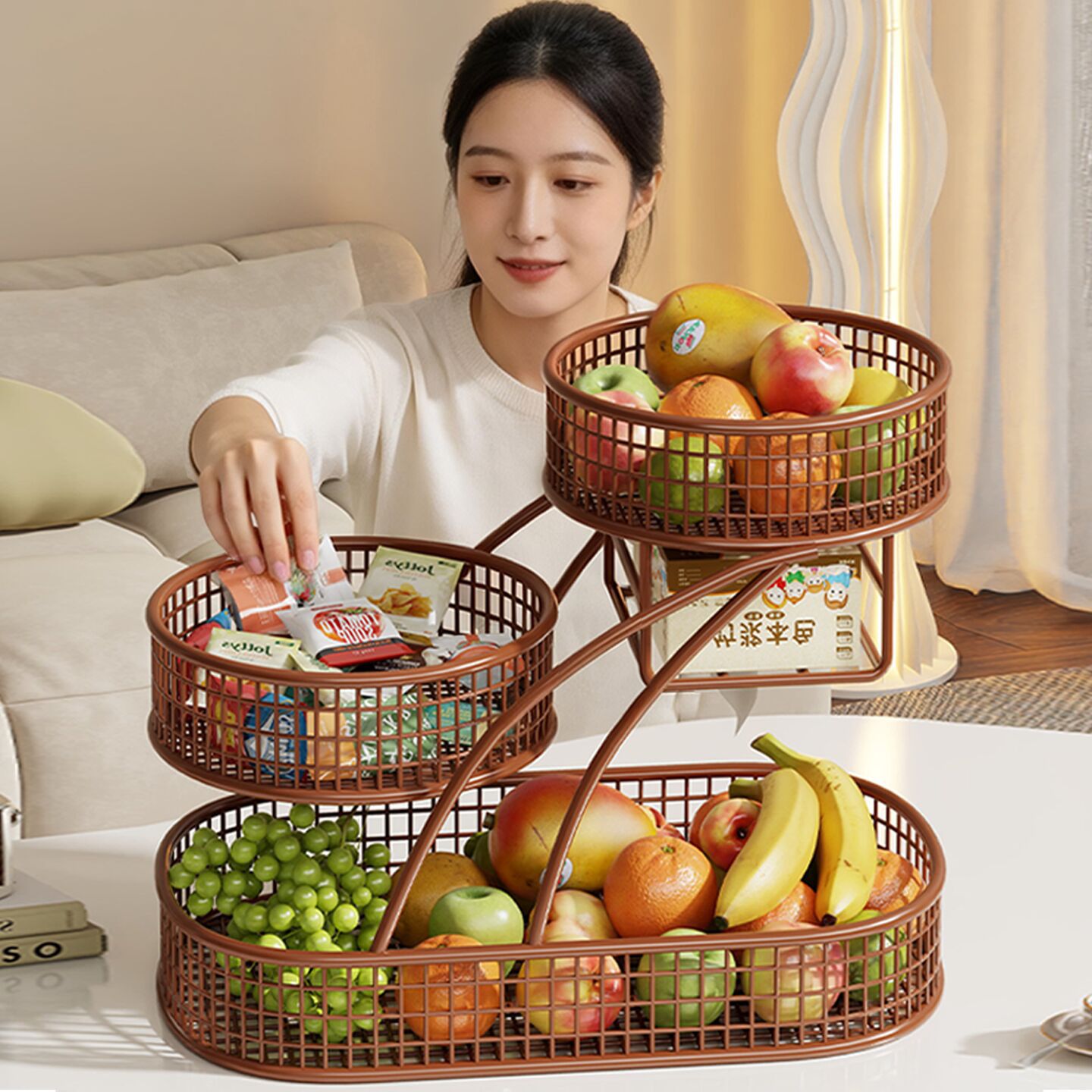 Cesta Multicapa de Frutas para Mesa para Sala de Estar