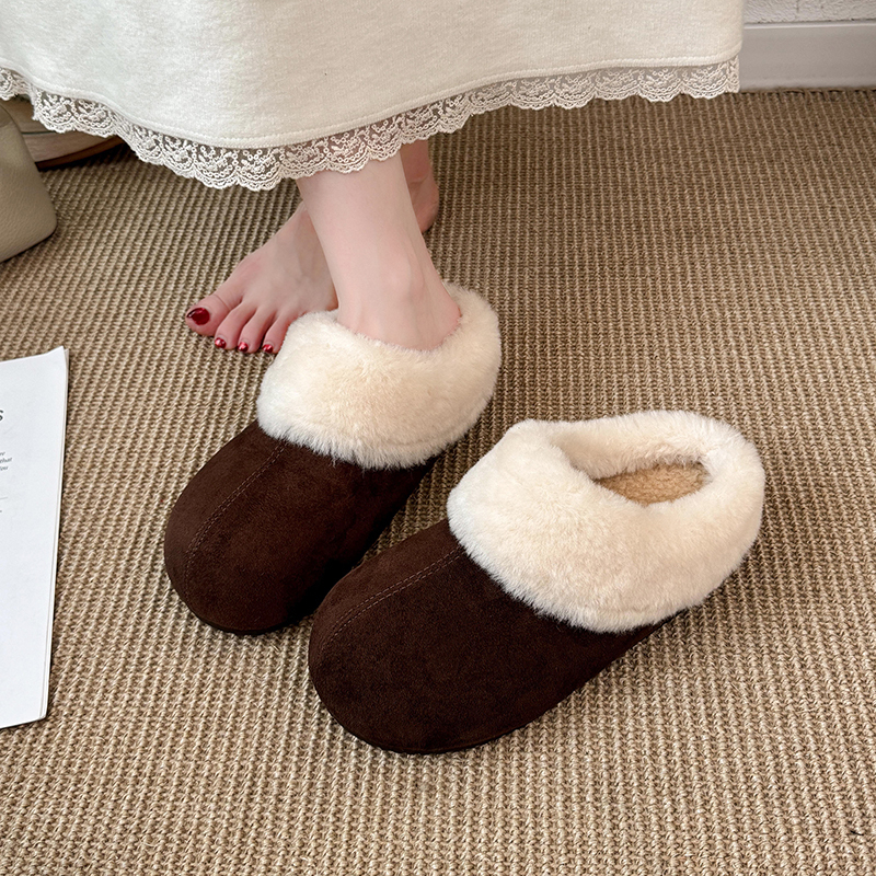 French-style fleece-lined slip-on shoes for women, retro autumn new style, popular furry Birkenstock cotton slippers, snow boots French-style fleece-lined slip-on shoes for women, retro autumn new style, popular furry Birkenstock cotton slippers, snow boots