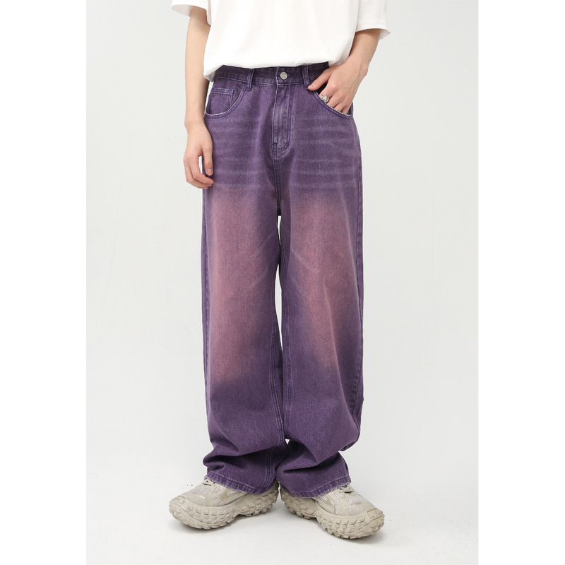 MTLCLOTHES men's clothing | Four Seasons New Korean style personalized straight purple wide leg jeans men
