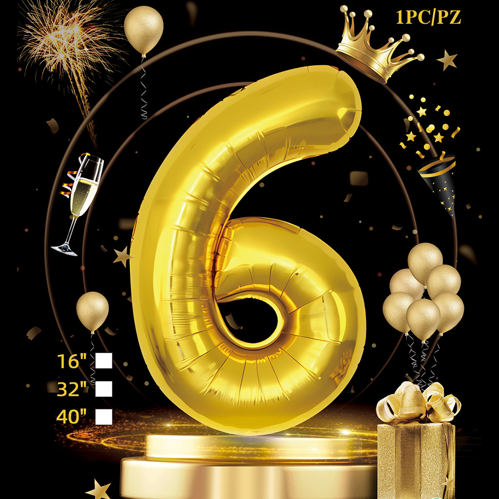 Empaquetado de tarjeta de papel independiente digital de cumpleaños dorado de 32 pulgadas Versión estadounidense Decoración de fiesta Película de aluminio Papel de aluminio Decoración de escena de globo