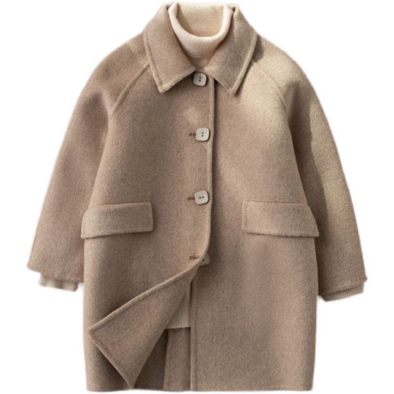 男女童装洋气毛呢外套春秋冬双面呢羊绒儿童韩版中大童中长款大衣