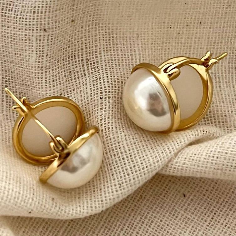 Women'S Gender Plating, Inlay Design 1 Pair 925 Sterling Silver Pearl Round Earrings