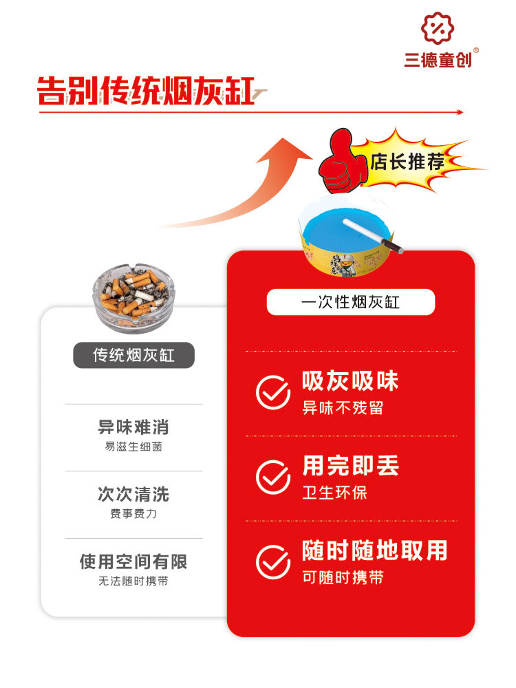 【Comes with Smoke Extinguishing Sand】Gong Xi Fa Cai Disposable Ashtray for Absorbing Smoke Ash, Suitable for Office and Home Use, Odor Removal, No Washing Needed