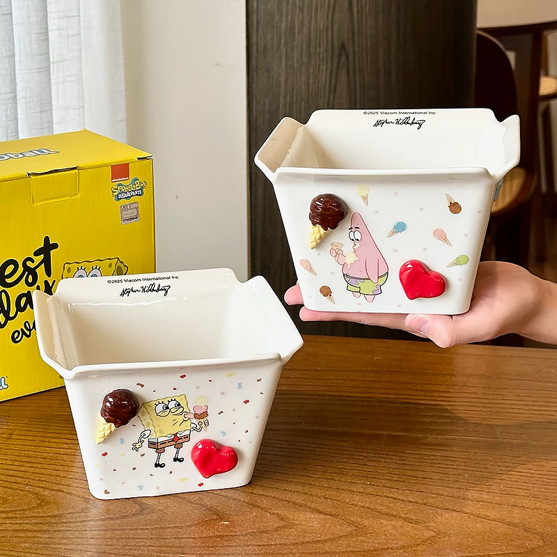 Bob Esponja pie de gran estrella de cerámica frita tazón casero nuevo alto valor pareja fruta ensalada tazón regalo de cumpleaños