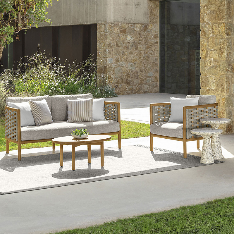 Sofá de teca al aire libre patio balcón de ocio al aire libre jardín nórdico muebles de teca famosos alojamiento de alta gama