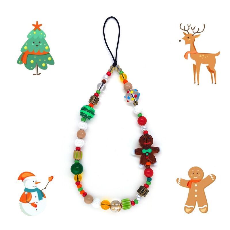Christmas Ceramic Beaded Phone Strap Ornament Wristband Gingerbread Man Phone Chain Wristband Ins Style Hand Strap Christmas Ceramic Beaded Phone Strap Ornament Wristband Gingerbread Man Phone Chain Wristband Ins Style Hand Strap