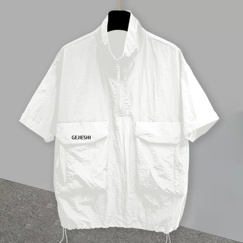 Trend design short sleeve T-shirt with zipper with hood