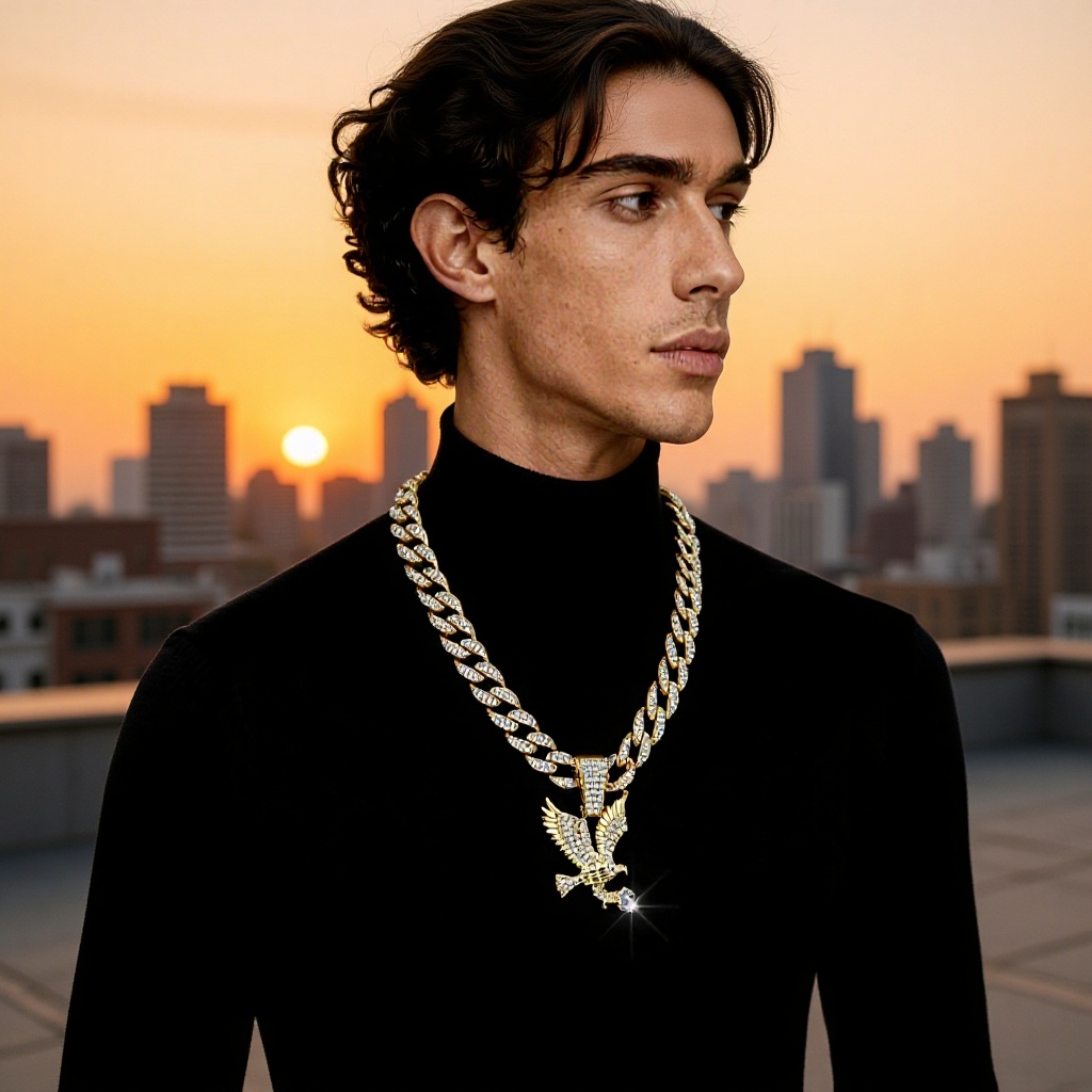 Collar cubano con colgante de ala de águila personalizado, estilo europeo y americano, unisex, versátil, joyería de nicho, cadena al por mayor, estilo INS.