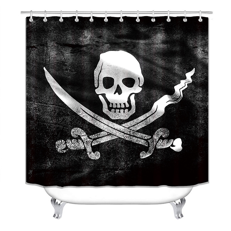 Cortina de ducha de suministro directo transfronterizo conjunto de cuatro piezas hd impermeable sin perforaciones baño hotel baño partición cortina wansheng cráneo