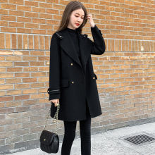 赫本小个子毛呢外套女中长款2024秋冬新款黑色宽松呢子大衣雪尼尔