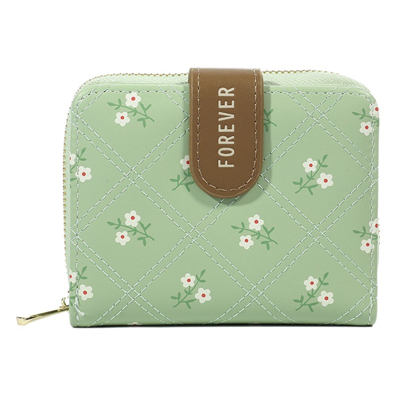 Nuevo de alta calidad pequeño simple transfronteriza de las mujeres billetera corta impresa titular de la tarjeta monedero con cremallera