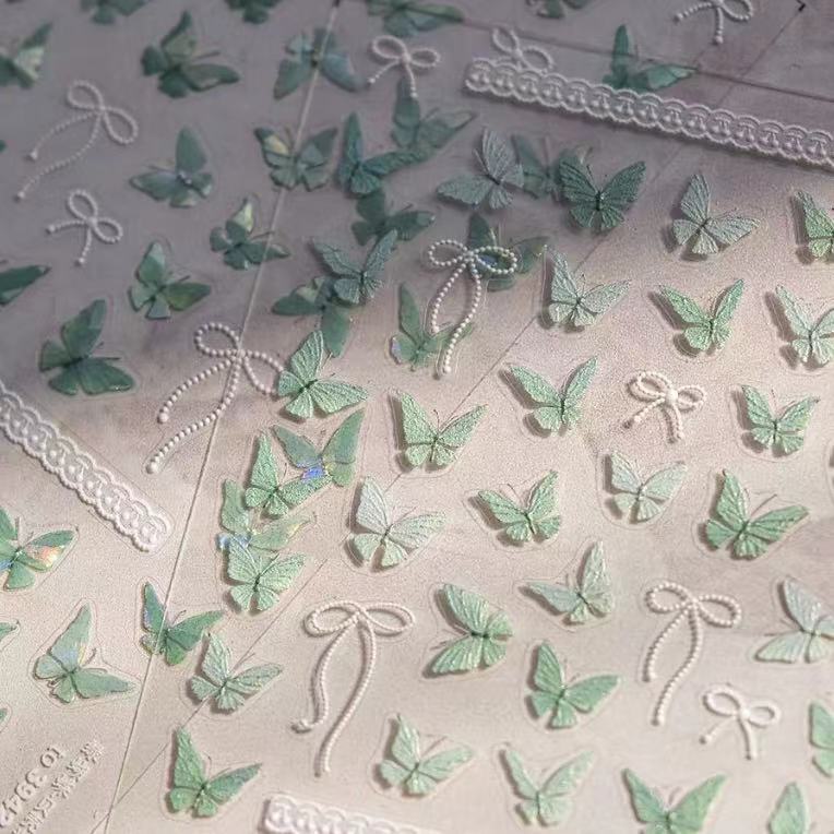 Fresh Mint Green Shell Light Embossed Nail Art Stickers Super Fairy New Popular Green Butterfly Advanced Nail Art Stickers